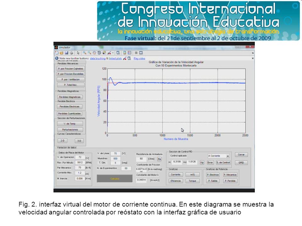 Fig. 2. interfaz virtual del motor de corriente continua