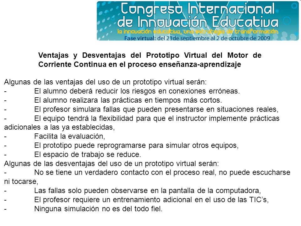 Ventajas y Desventajas del Prototipo Virtual del Motor de Corriente Continua en el proceso enseñanza-aprendizaje