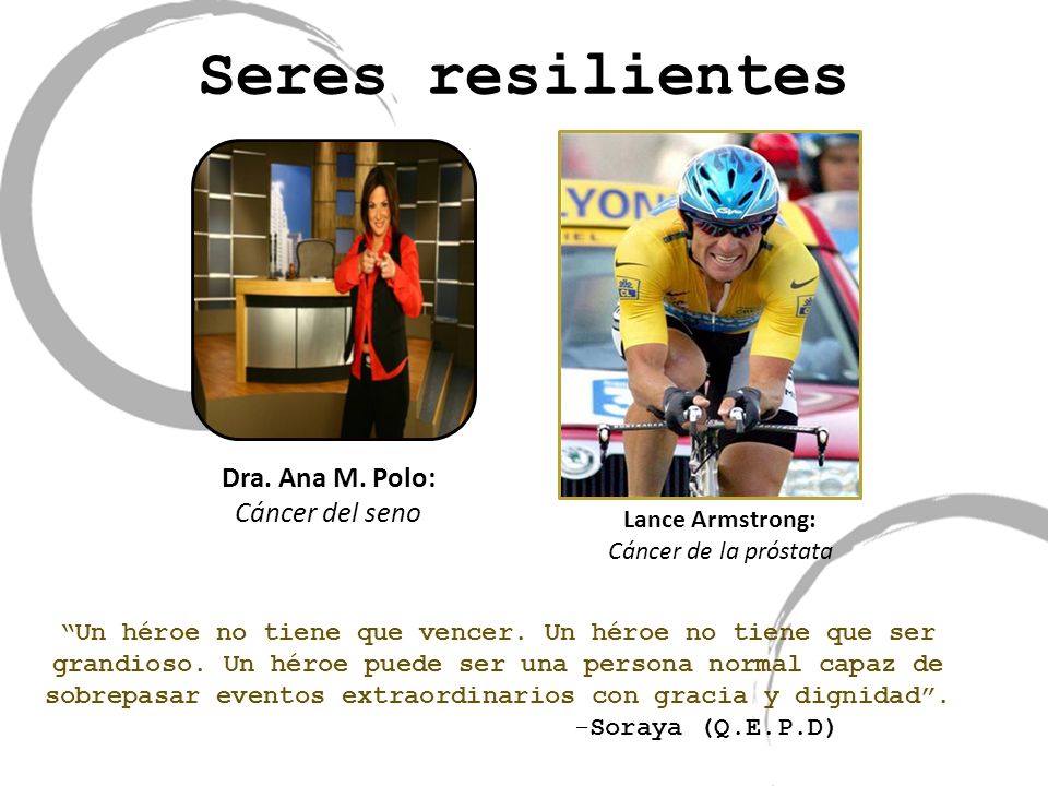 Seres resilientes Dra. Ana M. Polo: Cáncer del seno Lance Armstrong: