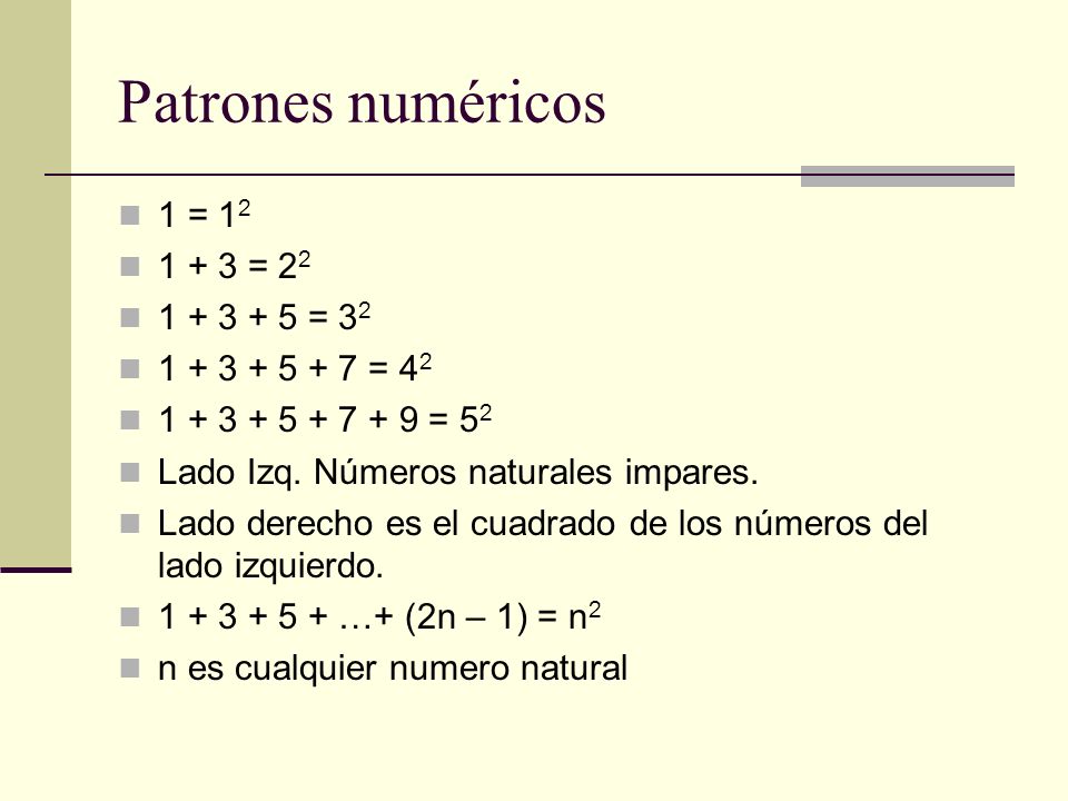 Patrones numéricos 1 = = = = 42
