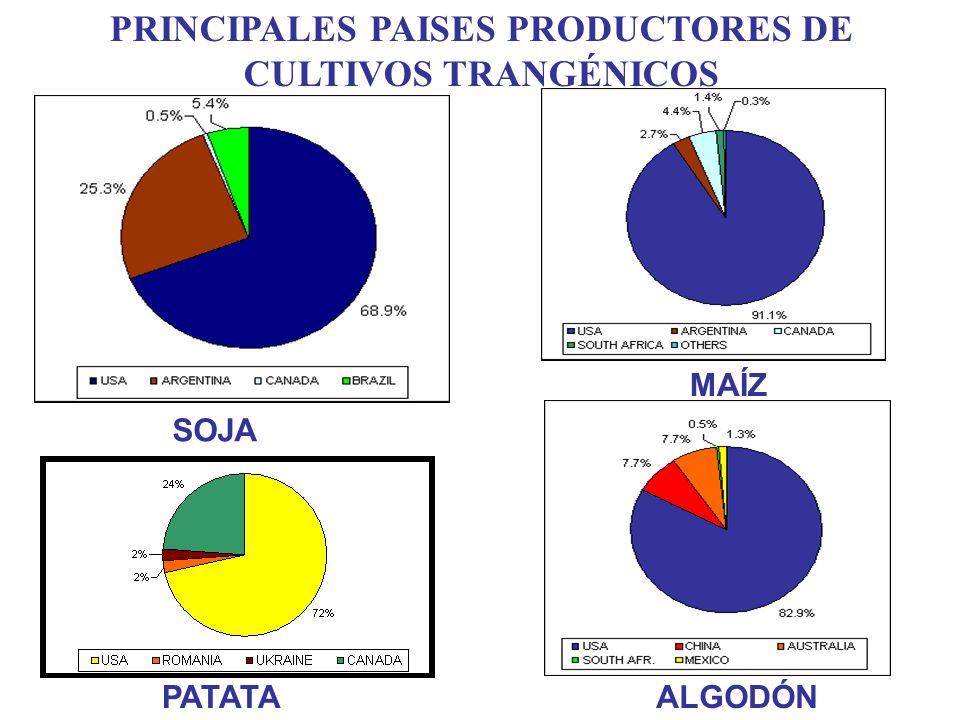 PRINCIPALES PAISES PRODUCTORES DE CULTIVOS TRANGÉNICOS