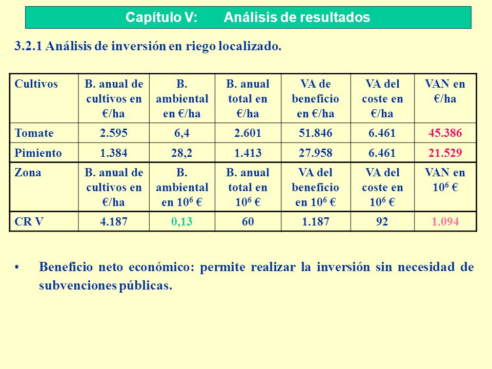 Capítulo V: Análisis de resultados B. anual de cultivos en €/ha