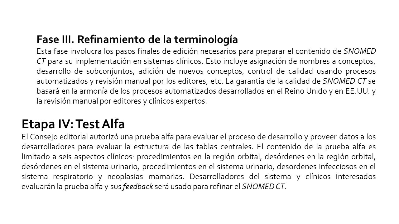 Etapa IV: Test Alfa Fase III. Refinamiento de la terminología