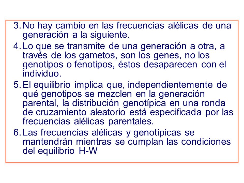 No hay cambio en las frecuencias alélicas de una generación a la siguiente.
