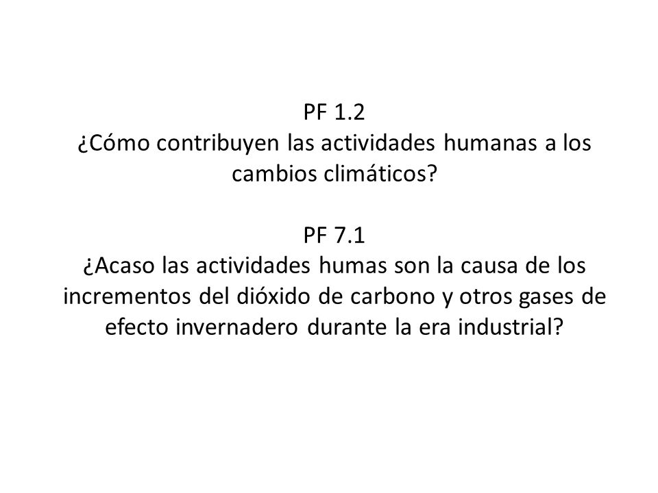PF 1.2 ¿Cómo contribuyen las actividades humanas a los cambios climáticos.