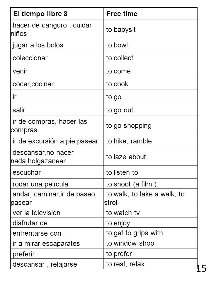 15 El tiempo libre 3 Free time hacer de canguro , cuidar niños