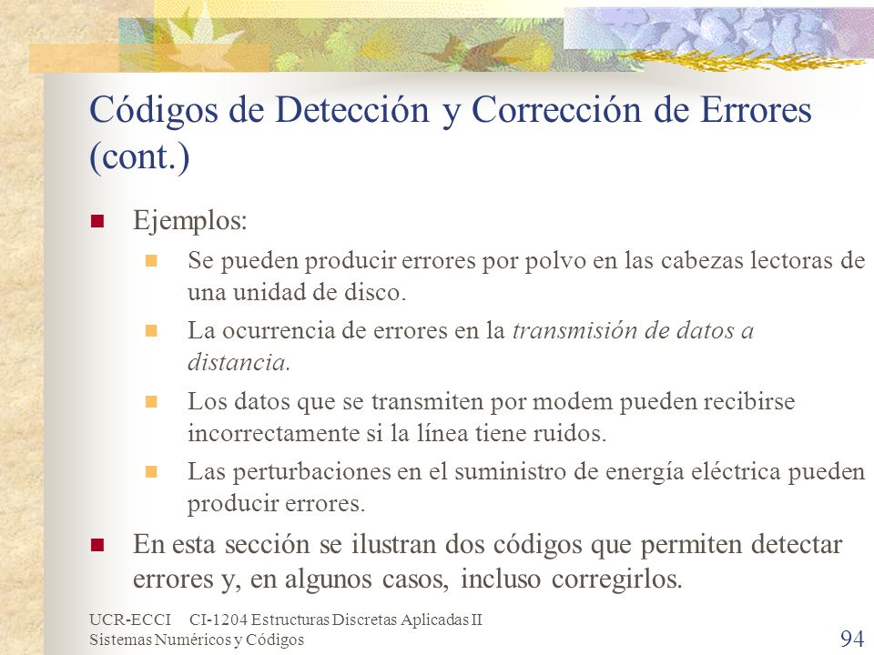 Códigos de Detección y Corrección de Errores (cont.)
