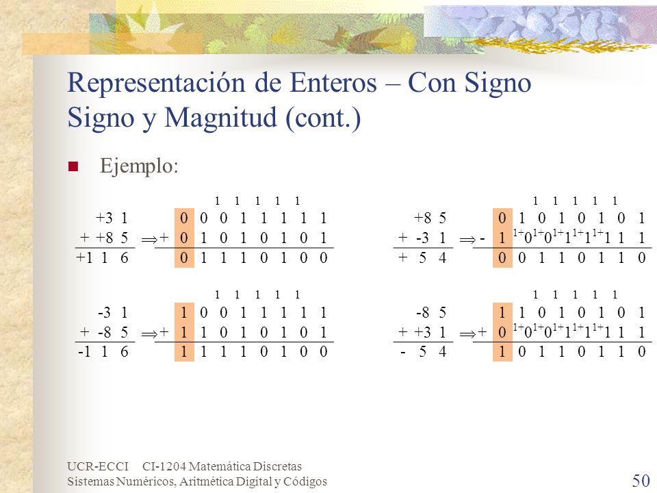Representación de Enteros – Con Signo Signo y Magnitud (cont.)