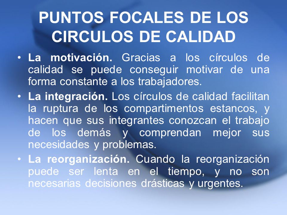 PUNTOS FOCALES DE LOS CIRCULOS DE CALIDAD