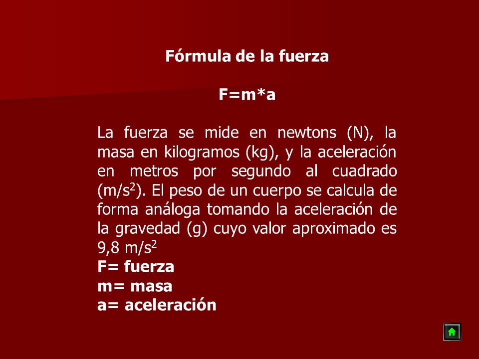 Fórmula de la fuerza F=m*a.