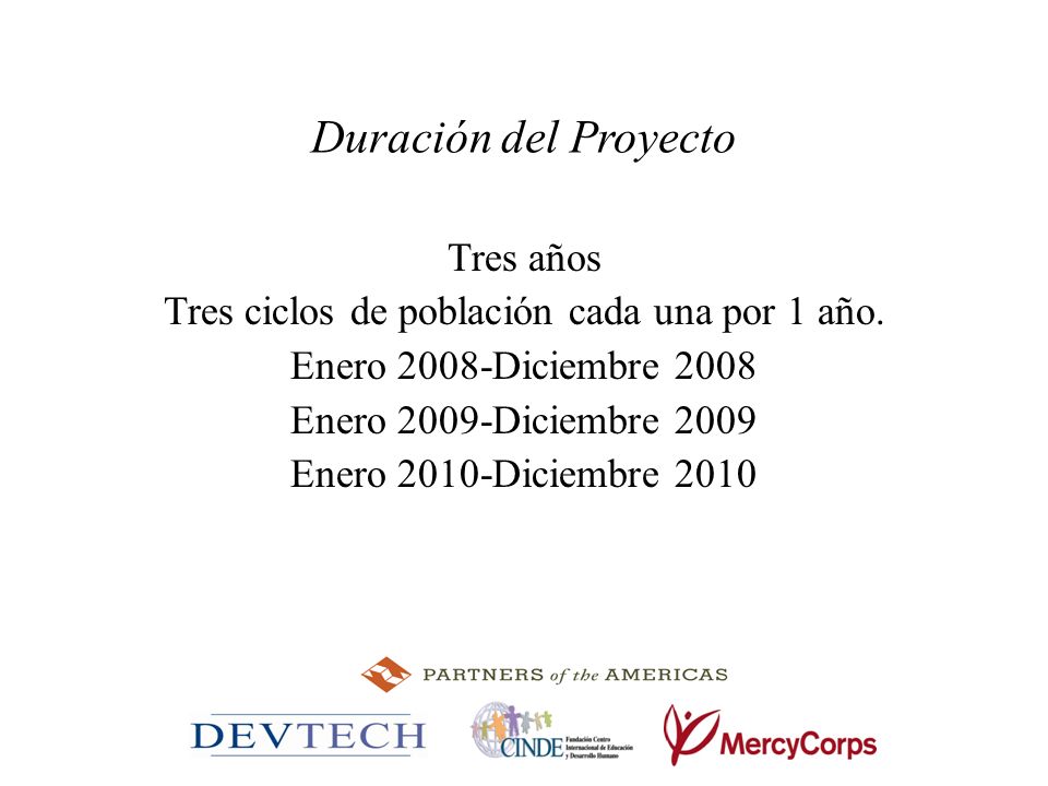 Tres ciclos de población cada una por 1 año.