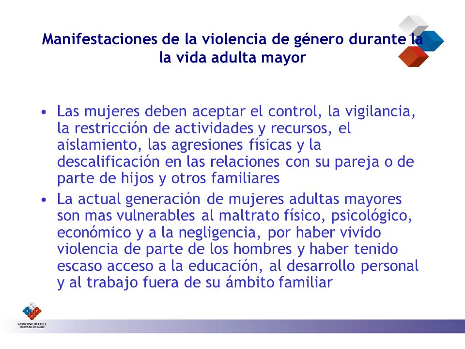 Manifestaciones de la violencia de género durante la la vida adulta mayor