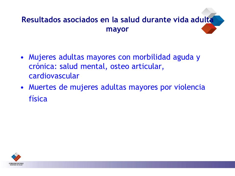 Resultados asociados en la salud durante vida adulta mayor