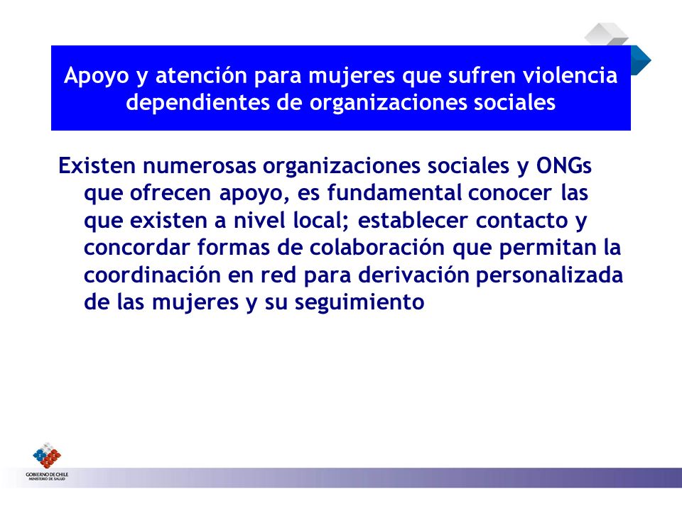 Apoyo y atención para mujeres que sufren violencia dependientes de organizaciones sociales