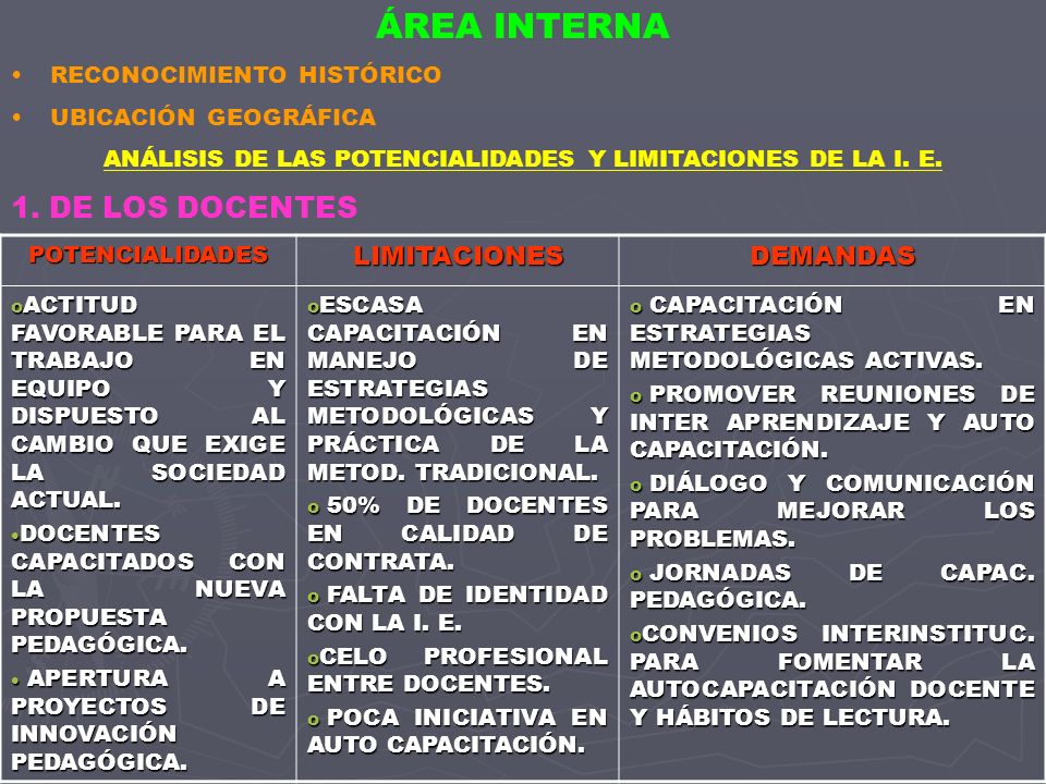 ANÁLISIS DE LAS POTENCIALIDADES Y LIMITACIONES DE LA I. E.