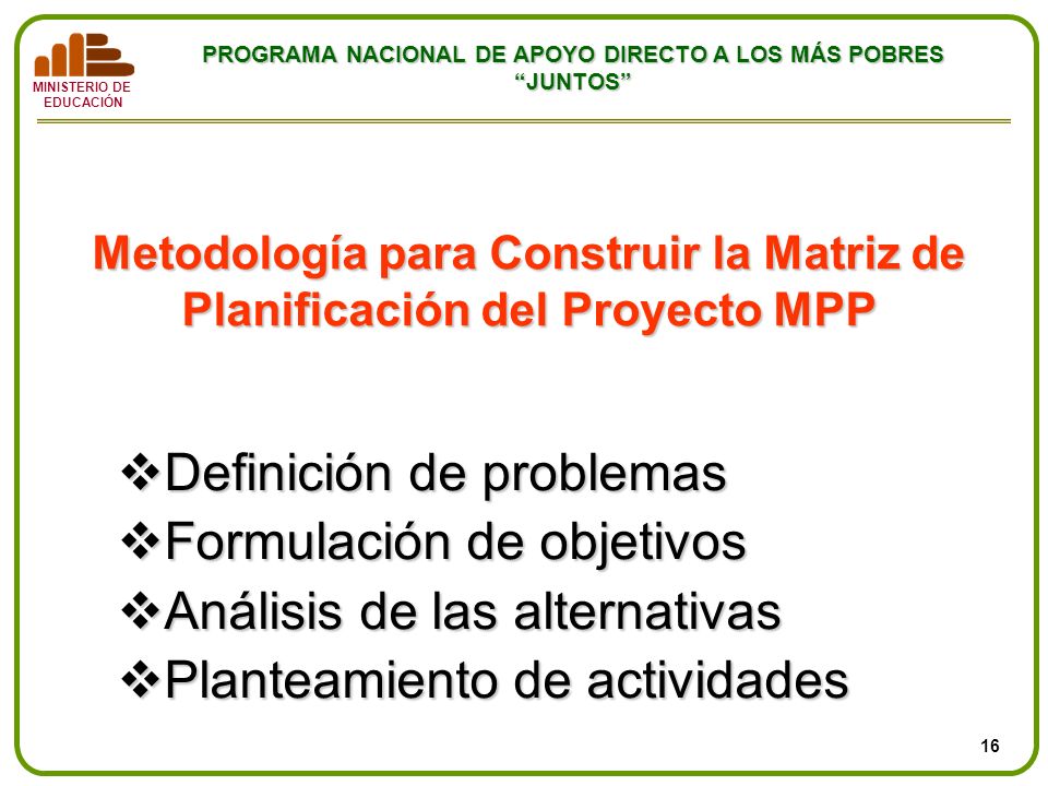 Metodología para Construir la Matriz de Planificación del Proyecto MPP