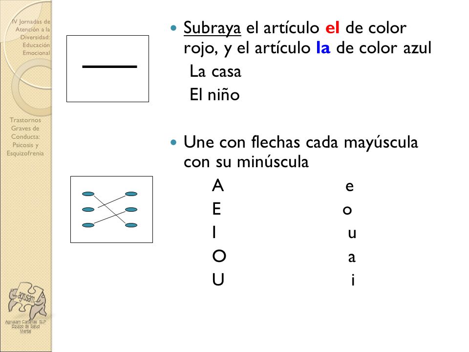 Subraya el artículo el de color rojo, y el artículo la de color azul
