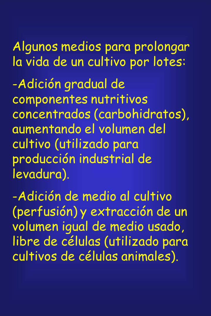 Algunos medios para prolongar la vida de un cultivo por lotes:
