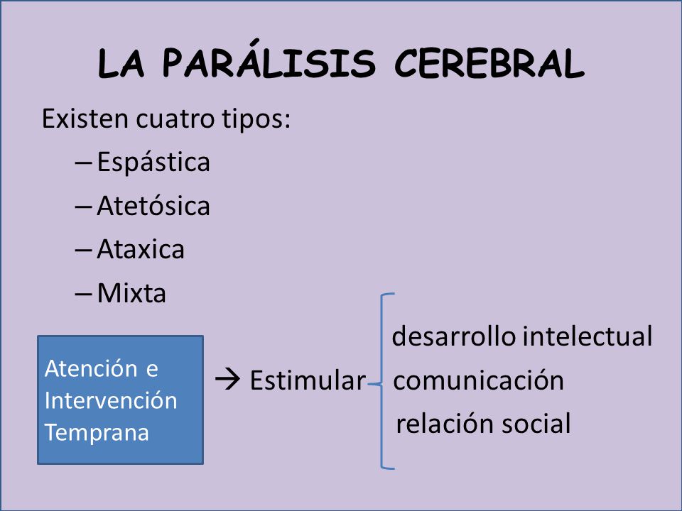 LA PARÁLISIS CEREBRAL Existen cuatro tipos: Espástica Atetósica