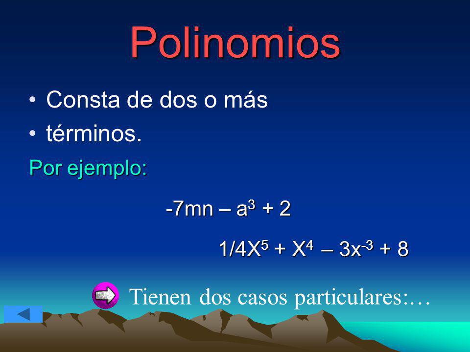 Polinomios Consta de dos o más términos.