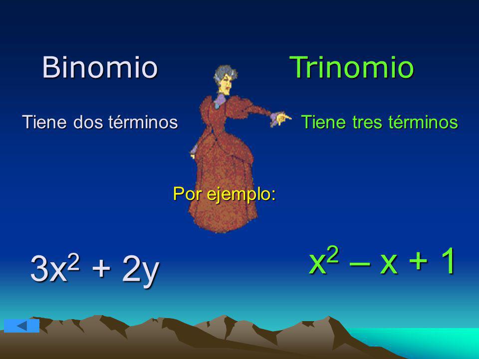 x2 – x + 1 3x2 + 2y Binomio Trinomio Tiene dos términos