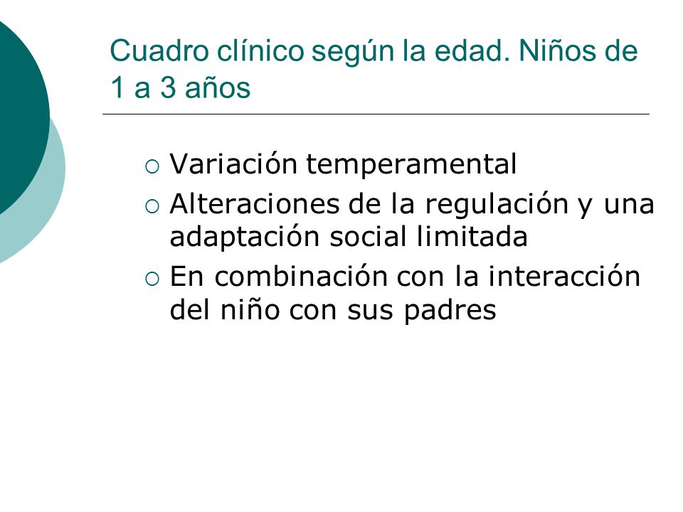 Cuadro clínico según la edad. Niños de 1 a 3 años