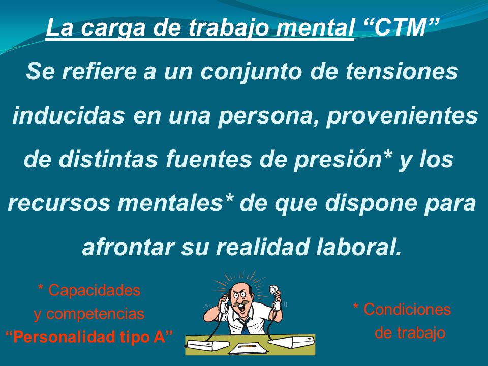 La carga de trabajo mental CTM Se refiere a un conjunto de tensiones