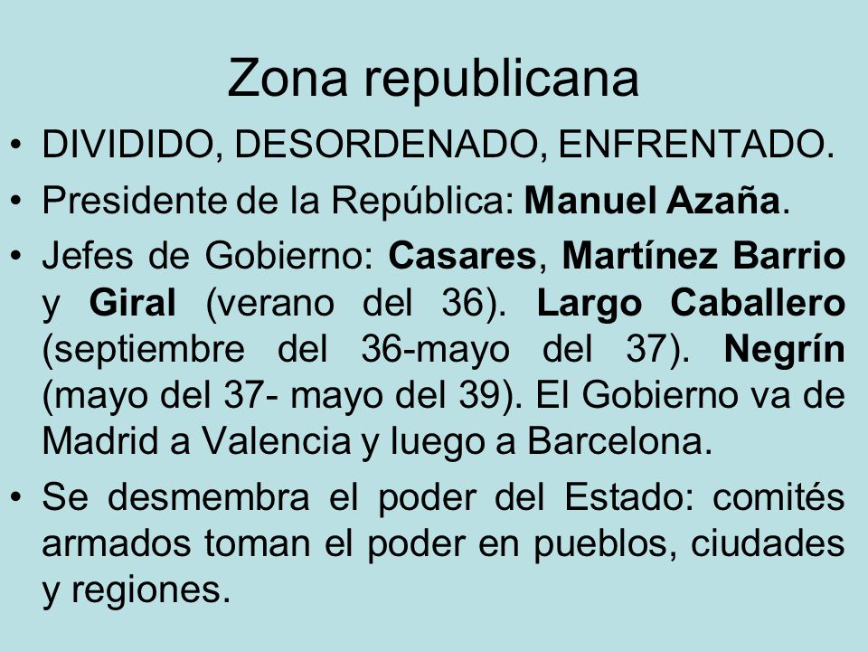 Zona republicana DIVIDIDO, DESORDENADO, ENFRENTADO.