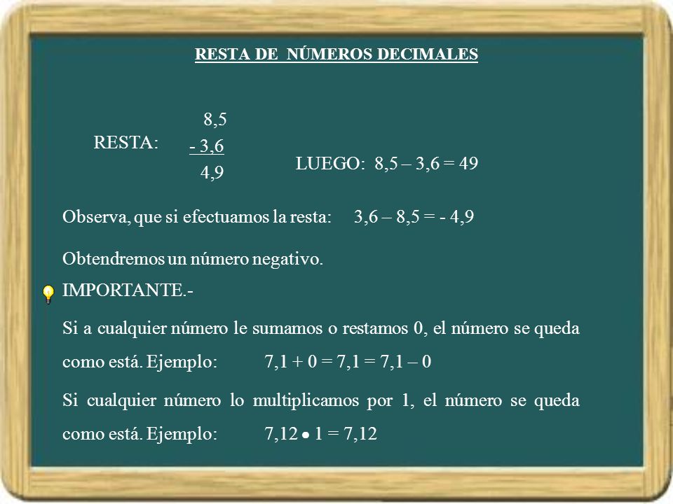RESTA DE NÚMEROS DECIMALES