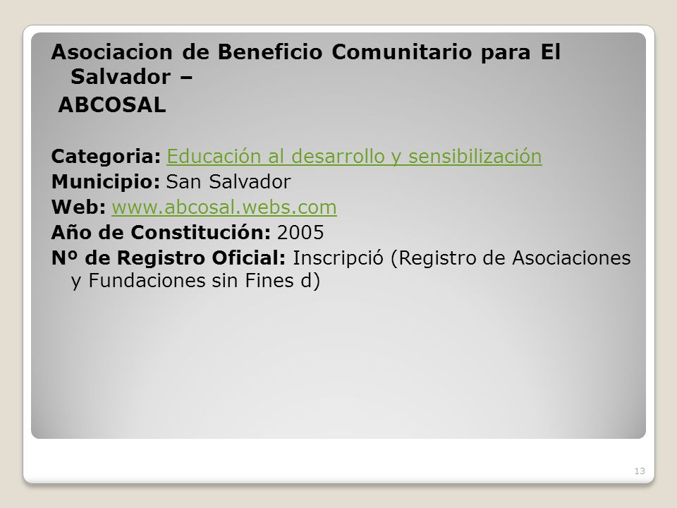 Asociacion de Beneficio Comunitario para El Salvador – ABCOSAL