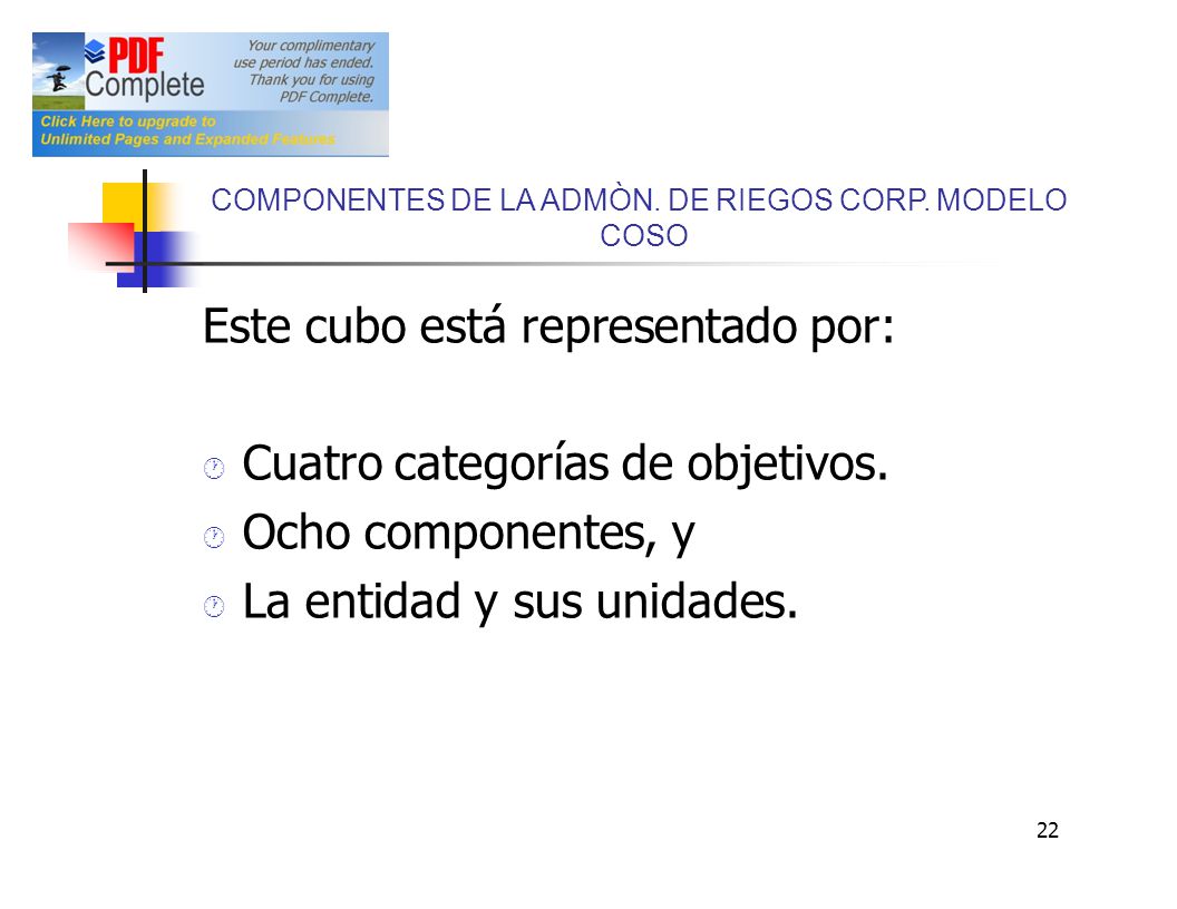 Este cubo está representado por: Cuatro categorías de objetivos.
