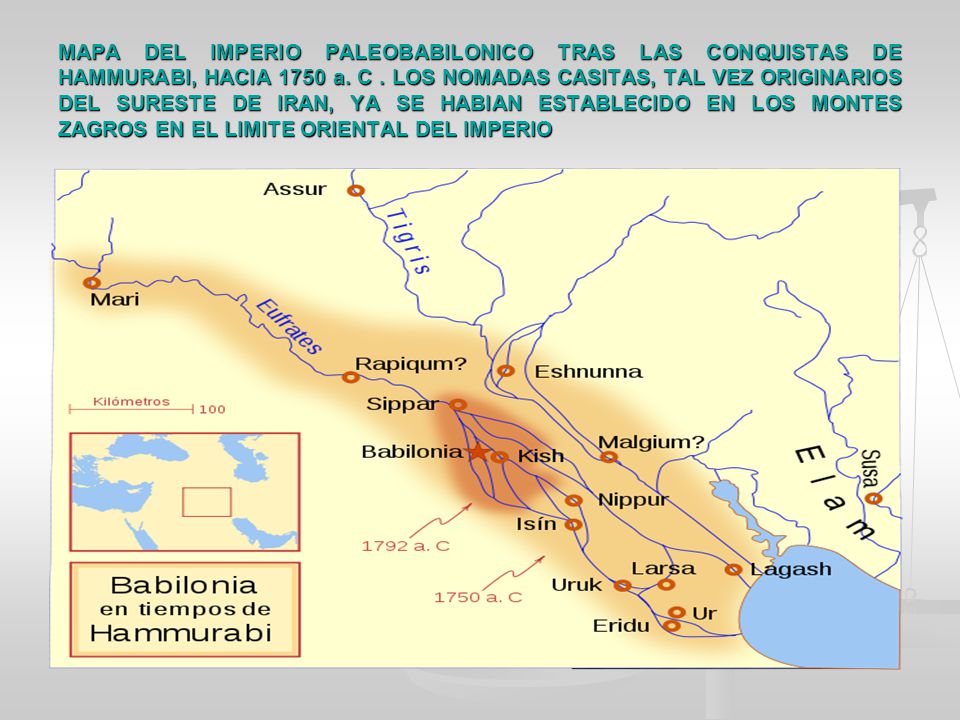 MAPA DEL IMPERIO PALEOBABILONICO TRAS LAS CONQUISTAS DE HAMMURABI, HACIA 1750 a.