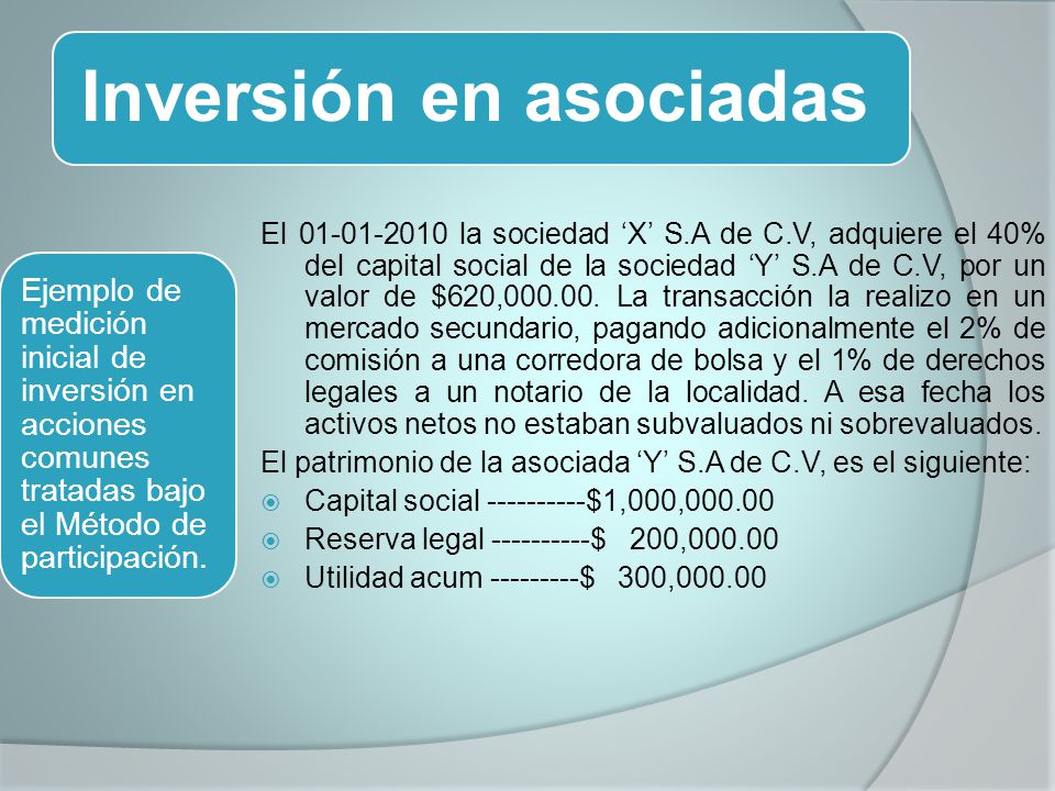 El patrimonio de la asociada ‘Y’ S.A de C.V, es el siguiente: