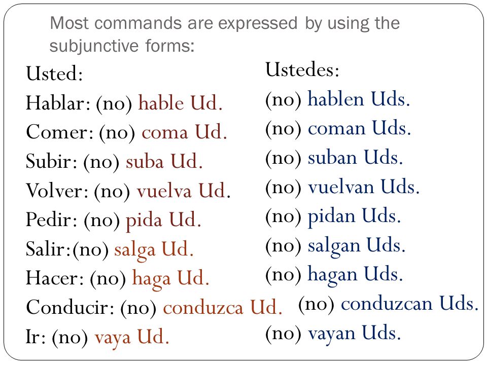 Most commands are expressed by using the subjunctive forms: