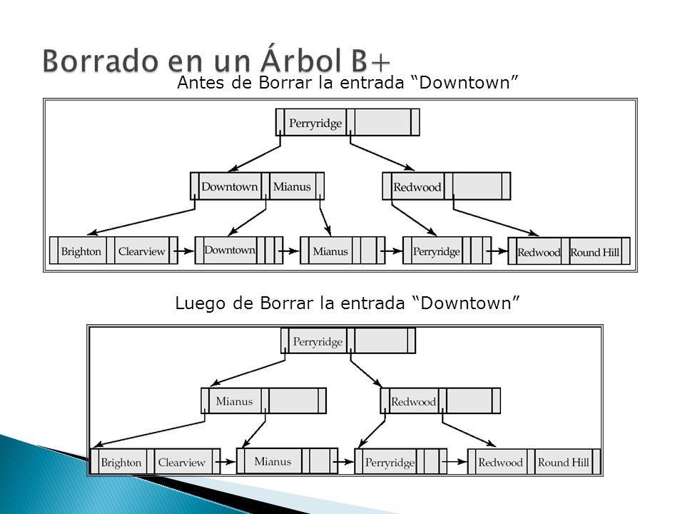 Borrado en un Árbol B+ Antes de Borrar la entrada Downtown