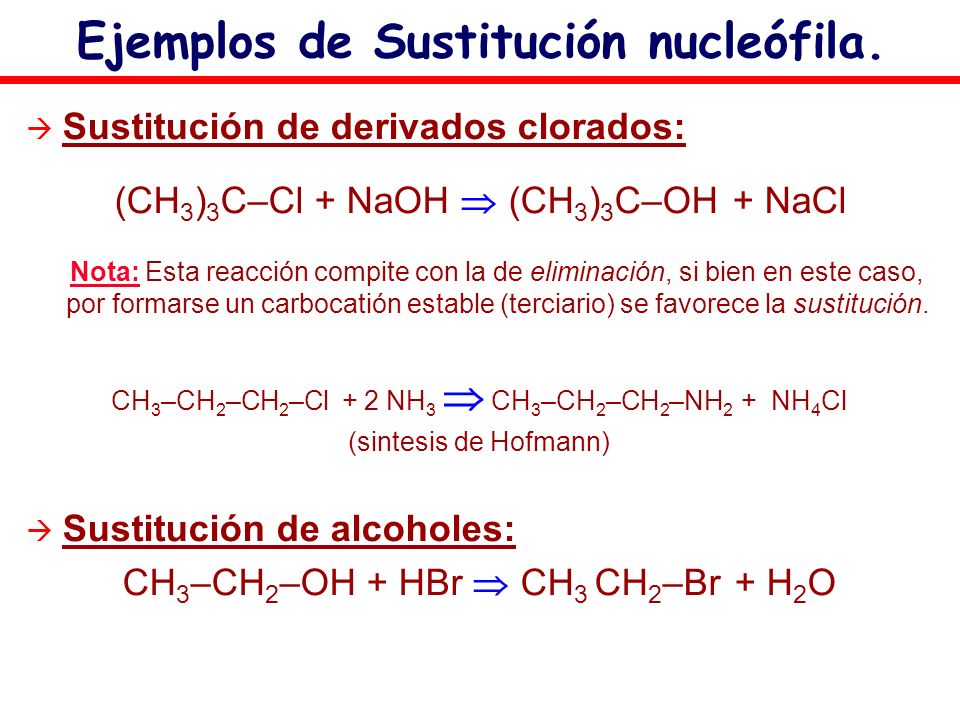 Ejemplos de Sustitución nucleófila.