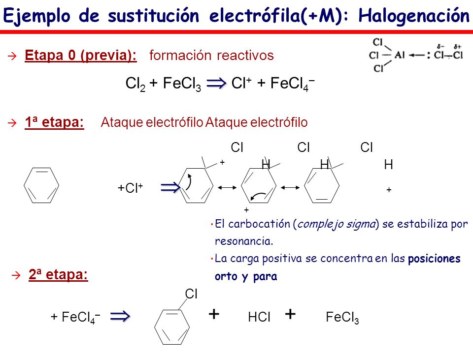 Ejemplo de sustitución electrófila(+M): Halogenación