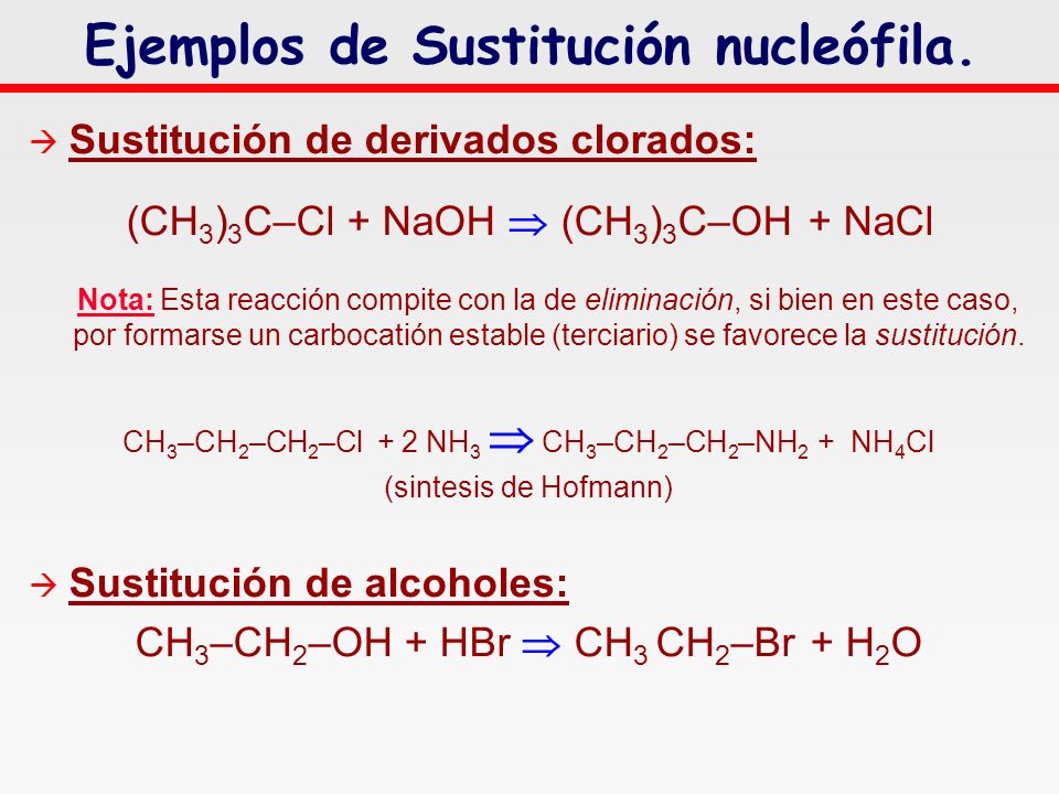 Ejemplos de Sustitución nucleófila.
