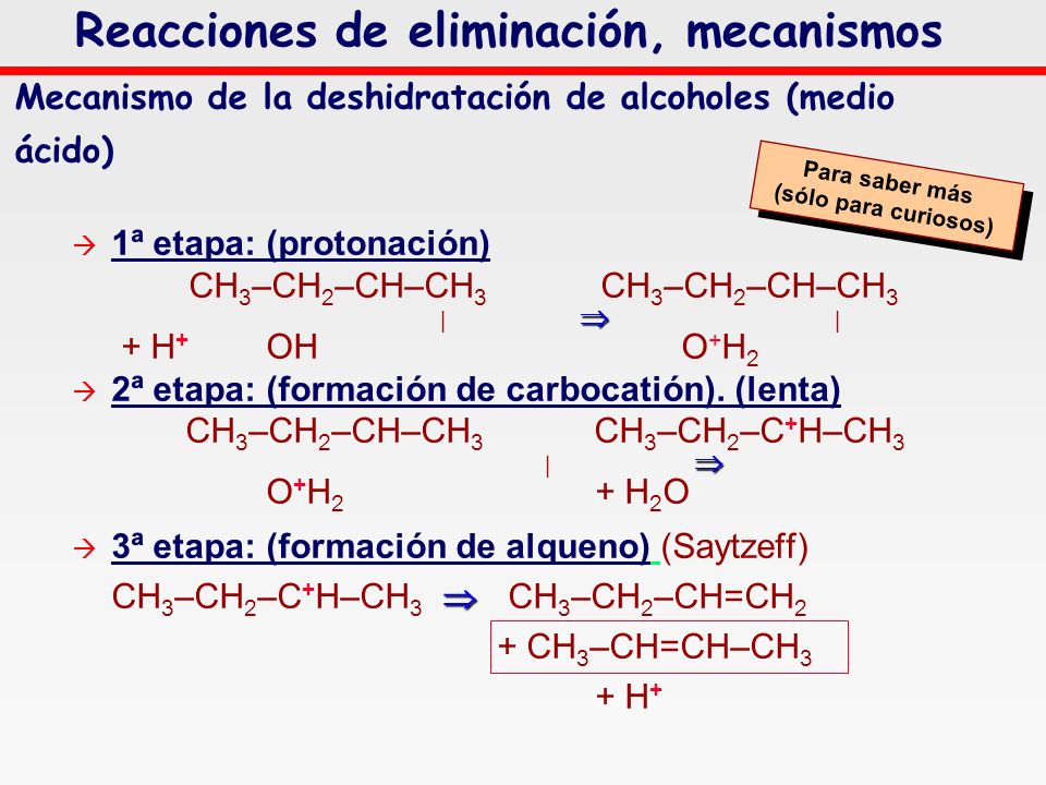 Mecanismo de la deshidratación de alcoholes (medio ácido)