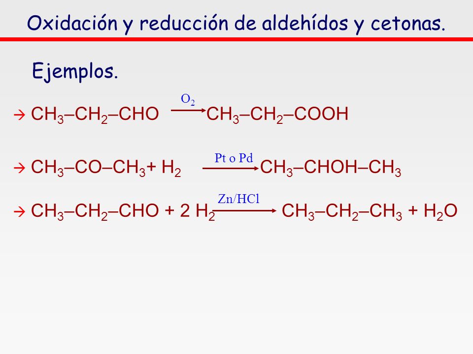 Oxidación y reducción de aldehídos y cetonas.