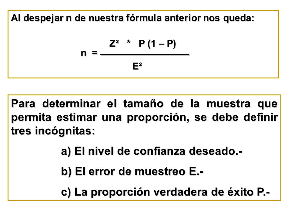 a) El nivel de confianza deseado.- b) El error de muestreo E.-