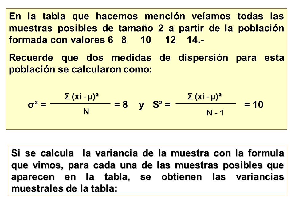 En la tabla que hacemos mención veíamos todas las muestras posibles de tamaño 2 a partir de la población formada con valores