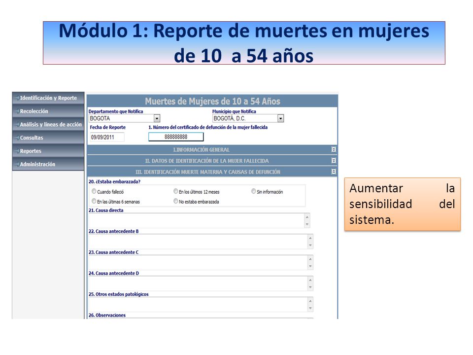 Módulo 1: Reporte de muertes en mujeres de 10 a 54 años