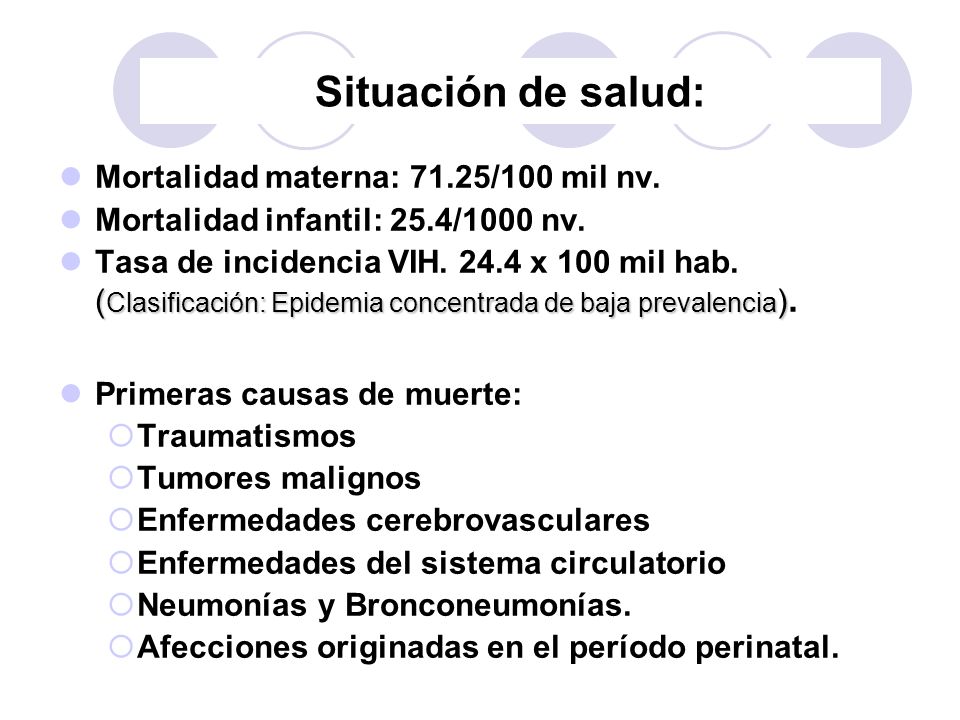 Situación de salud: Mortalidad materna: 71.25/100 mil nv.