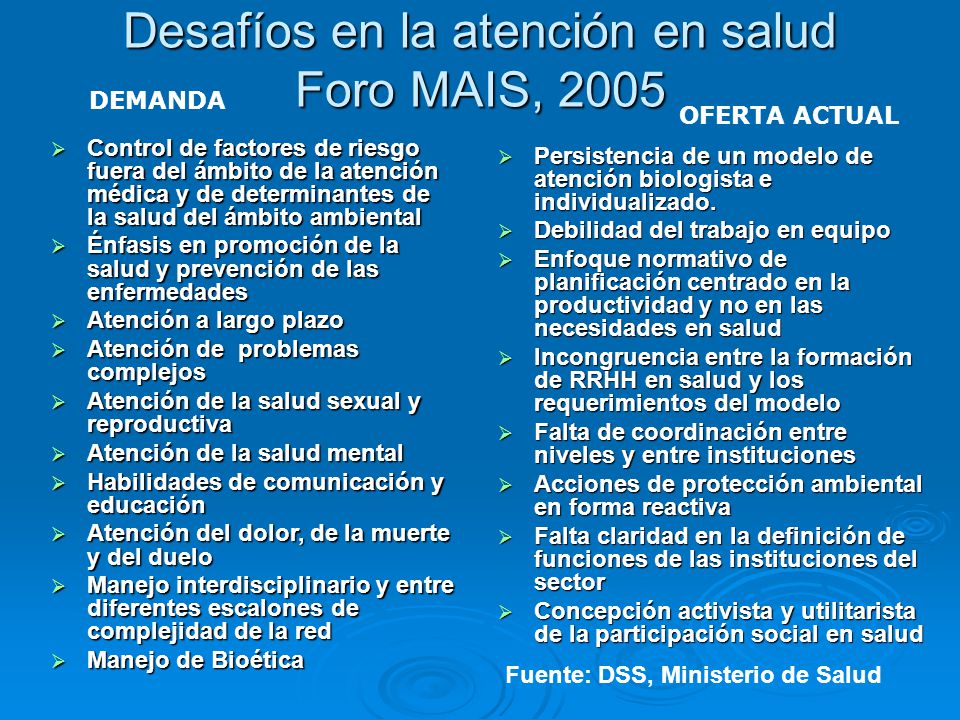 Desafíos en la atención en salud Foro MAIS, 2005
