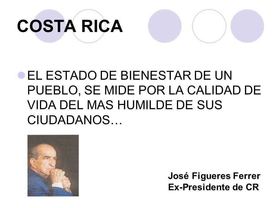 COSTA RICA EL ESTADO DE BIENESTAR DE UN PUEBLO, SE MIDE POR LA CALIDAD DE VIDA DEL MAS HUMILDE DE SUS CIUDADANOS…