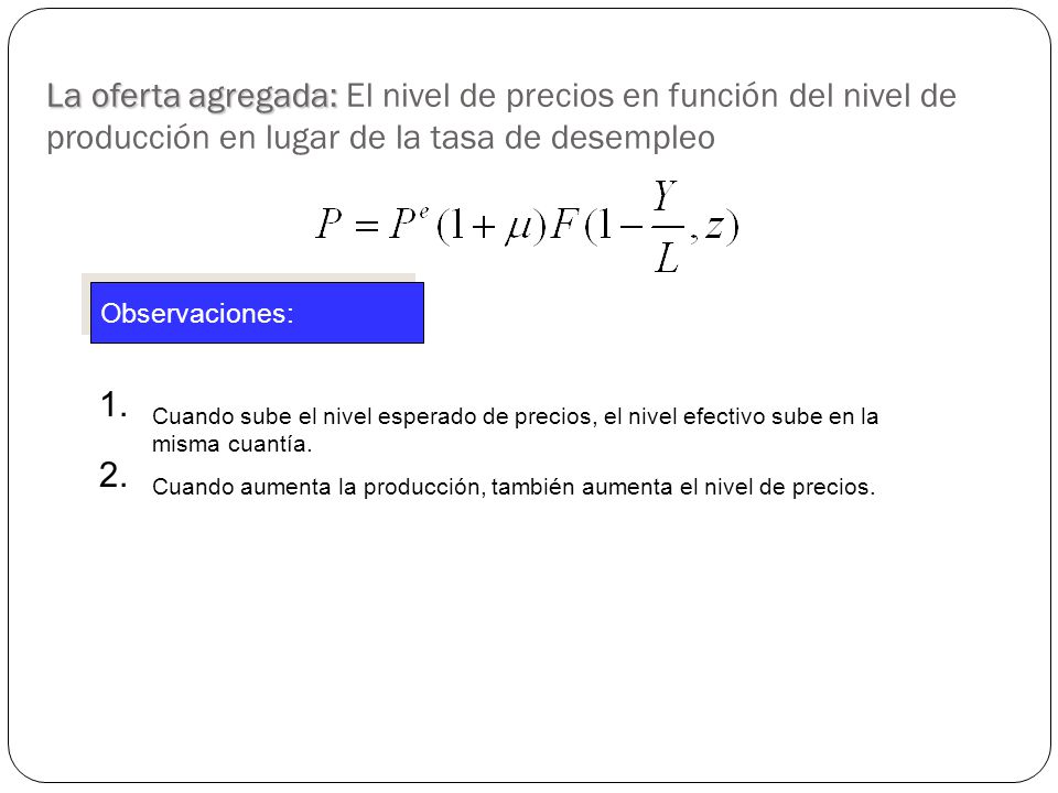 La oferta agregada: El nivel de precios en función del nivel de producción en lugar de la tasa de desempleo