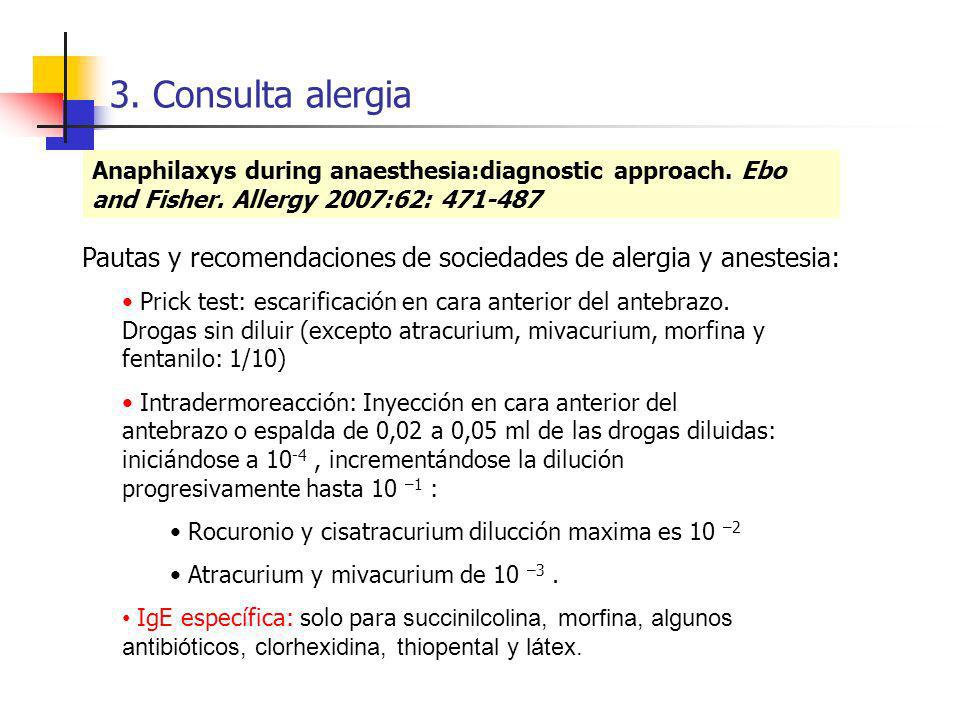 3. Consulta alergia Anaphilaxys during anaesthesia:diagnostic approach. Ebo and Fisher. Allergy 2007:62: