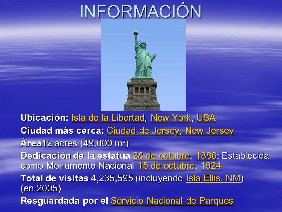 INFORMACIÓN Ubicación: Isla de la Libertad, New York, USA