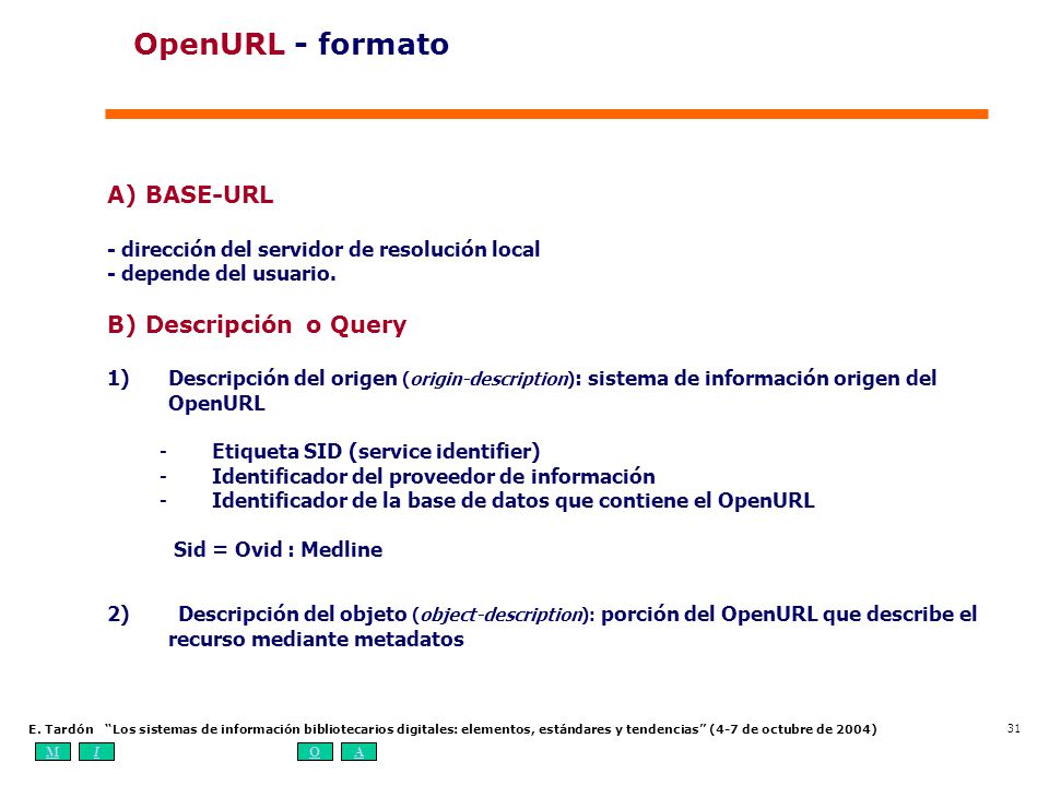 OpenURL - formato A) BASE-URL B) Descripción o Query